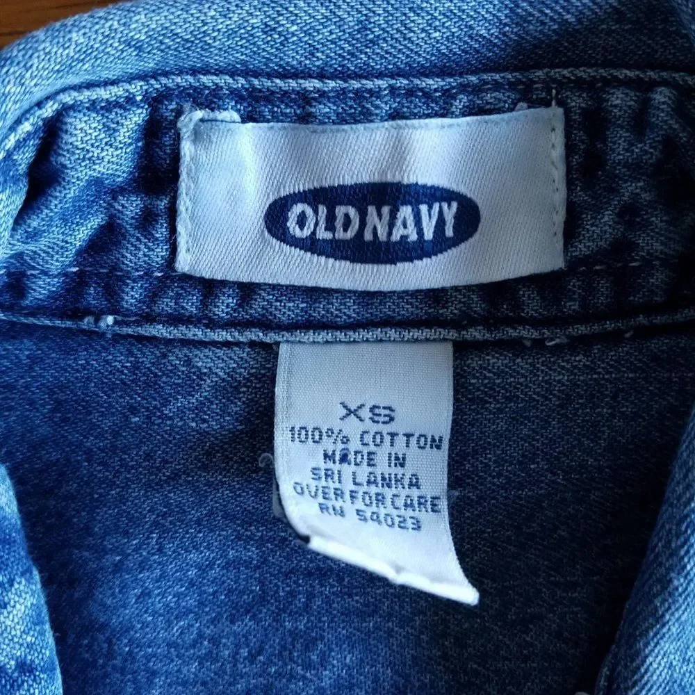 Old Navy Vintage Unisex Girl's Long Sleeve Denim Button-Down Shirt Size XS (4/5)